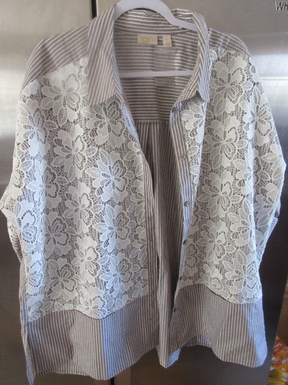 logo lavish lori goldstein striped nwot oversized blouse 1x artsy